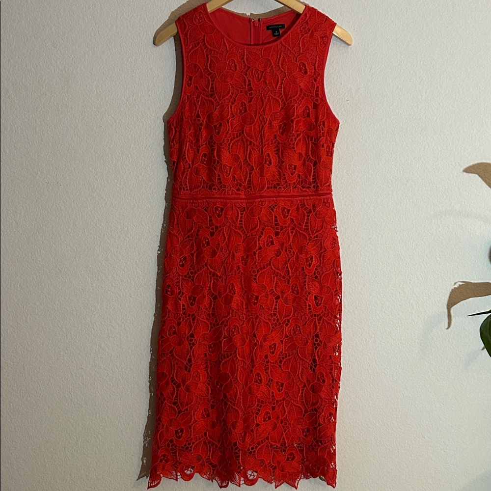 Ann Taylor Vibrant Red Lace Midi Dress - Picture 4 of 15
